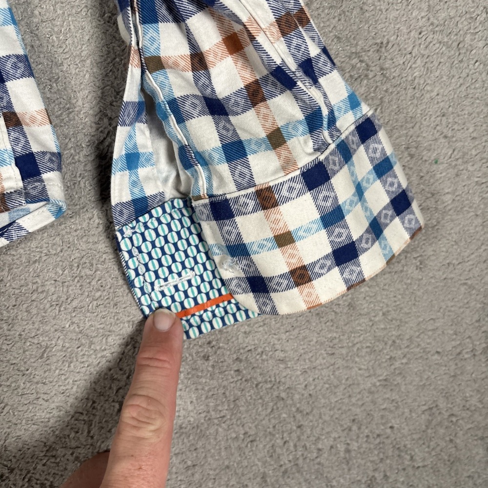 Butter Cloth Mens XL Button Down Shirt Long Sleeve Blue Plaid Cotton Geometric - Picture 5 of 15